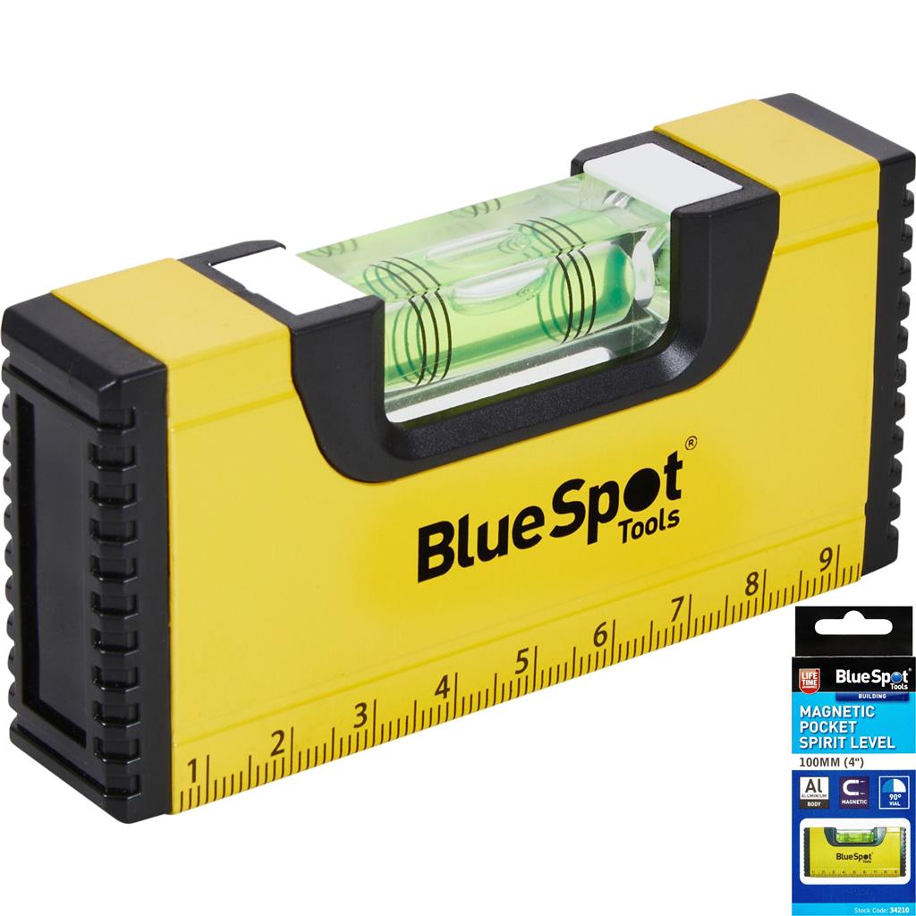 BlueSpot Magnetic Pocket Spirit Level Small DIY Tool Measuring 100mm 4" BlueSpot Magnetic Pocket Spirit Level Small DIY Tool Measuring 100mm 4"