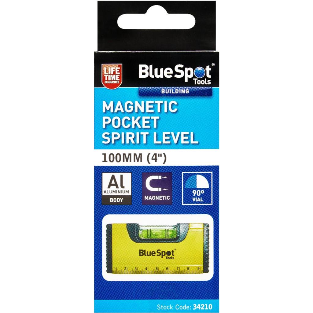 BlueSpot Magnetic Pocket Spirit Level Small DIY Tool Measuring 100mm 4" BlueSpot Magnetic Pocket Spirit Level Small DIY Tool Measuring 100mm 4"