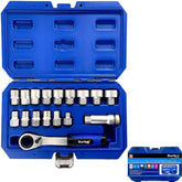 BlueSpot 17pc Drive Go Thru Multi Fit Socket Set 3/8" and 1/2" 10-24 mm