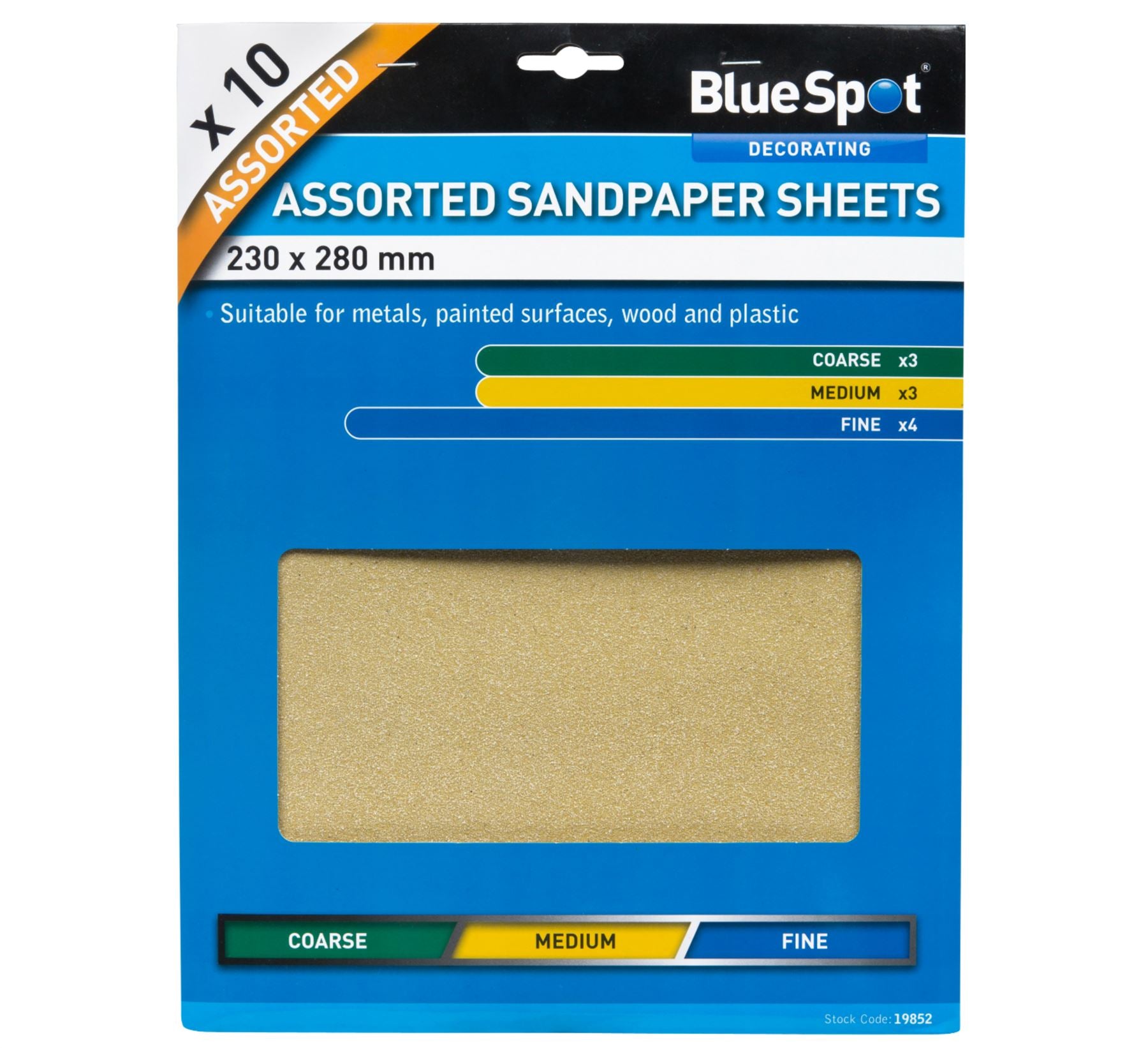 BlueSpot Packs of Sanding Sheet Sandpaper Coarse Medium Fine Or Assorted Pack BlueSpot Packs of Sanding Sheet Sandpaper Coarse Medium Fine Or Assorted Pack