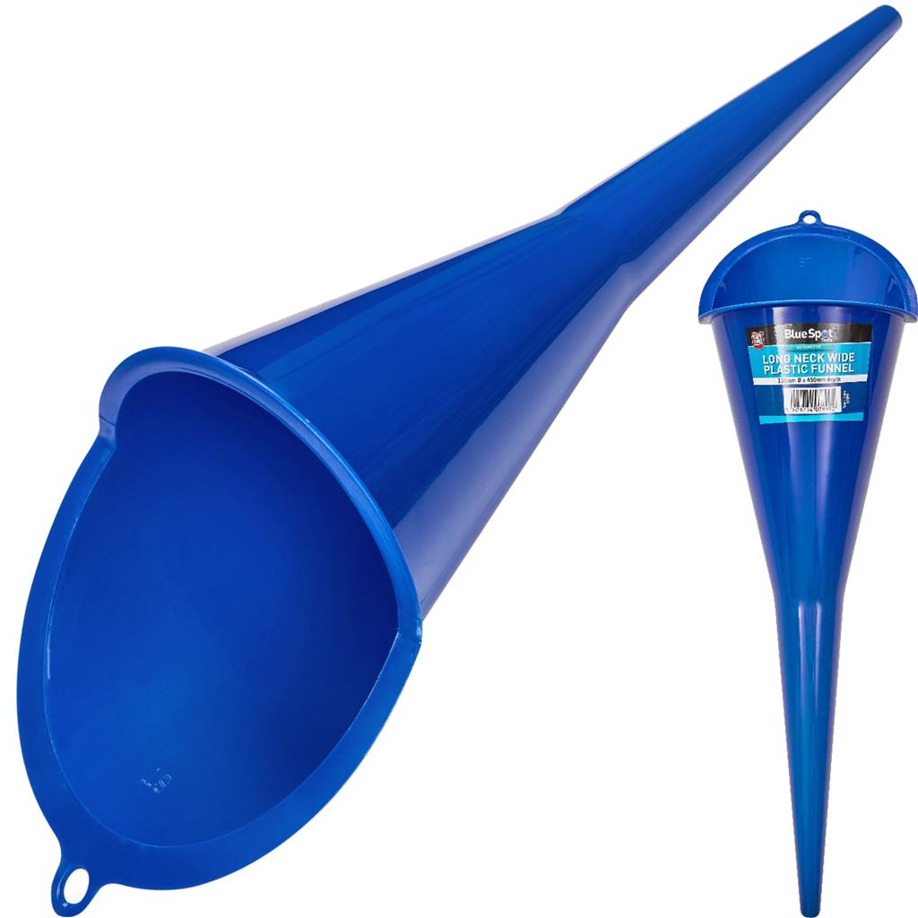 BlueSpot Long Neck Wide Multipurpose Plastic Pouring Funnel 465mm x 130mm Tool BlueSpot Long Neck Wide Multipurpose Plastic Pouring Funnel 465mm x 130mm Tool