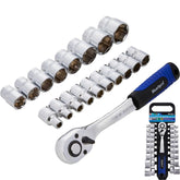 Bluespot 19pc Metric Socket 1/2" Drive Ratchet Shallow Sockets Set 8mm - 32mm