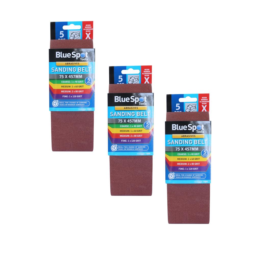 Bluespot Sanding Belts Assorted Grit Paint Removal Belt Sander 75mm X 457mm Bluespot Sanding Belts Assorted Grit Paint Removal Belt Sander 75mm X 457mm