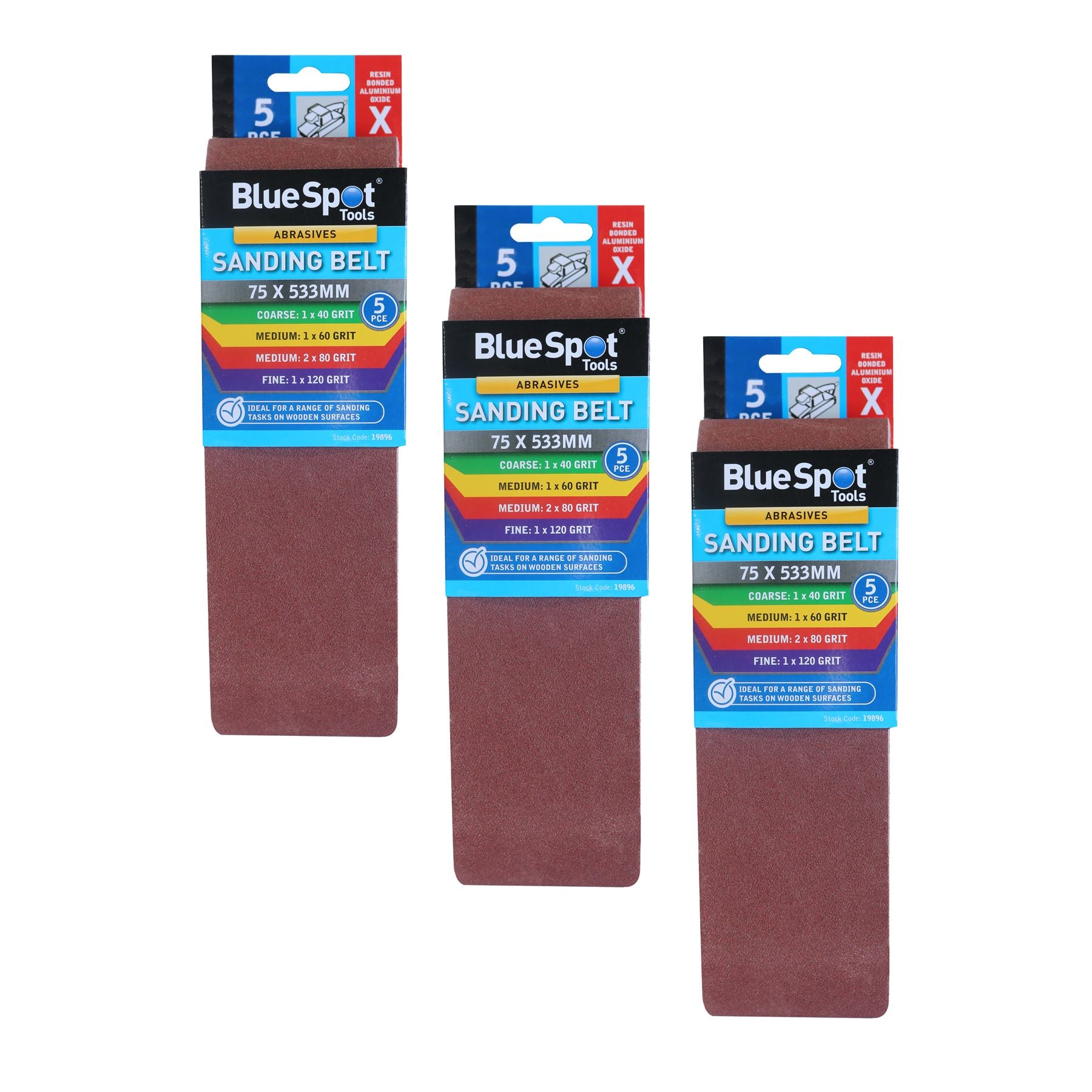 Bluespot Sanding Belts Assorted Grit Paint Removal Belt Sander 75mm X 533mm Bluespot Sanding Belts Assorted Grit Paint Removal Belt Sander 75mm X 533mm
