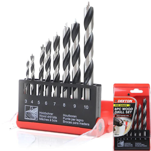 Dekton 8pc Carbon Steel Drill Set Metric Wood Plastic 3mm - 10mm 1/4"