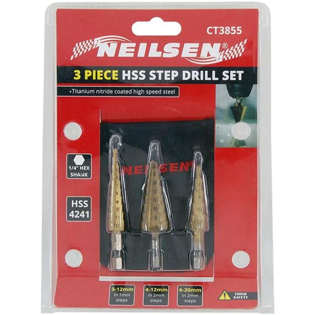 Neilsen Step Drill HSS Cone Bit Hole Metal Cutter Tool 3/16" - 1/2" Set Neilsen Step Drill HSS Cone Bit Hole Metal Cutter Tool 3/16" - 1/2" Set