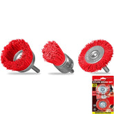 Dekton 3pc Nylon Abrasive Filament Brush Drill Set Rust Paint Remover Wood Metal