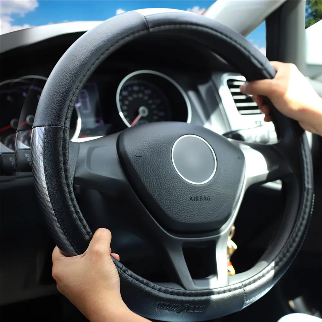 Goodyear Steering Wheel Glove Cover Black & Grey Gloss Leather Look Universal Goodyear Steering Wheel Glove Cover Black & Grey Gloss Leather Look Universal