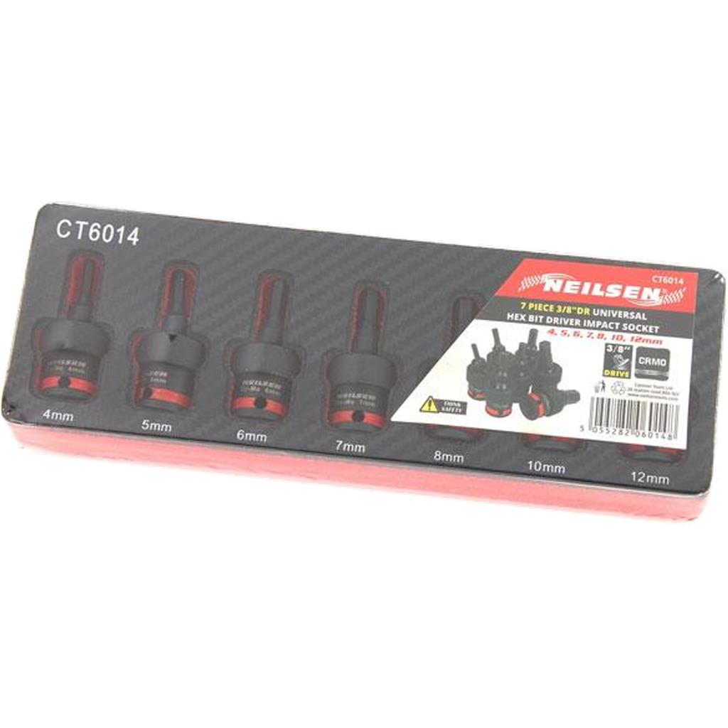 Neilsen Universal Swivel Impact Hex Bit UJ Driver Socket Set 3/8" 4mm - 12mm 7pc Neilsen Universal Swivel Impact Hex Bit UJ Driver Socket Set 3/8" 4mm - 12mm 7pc