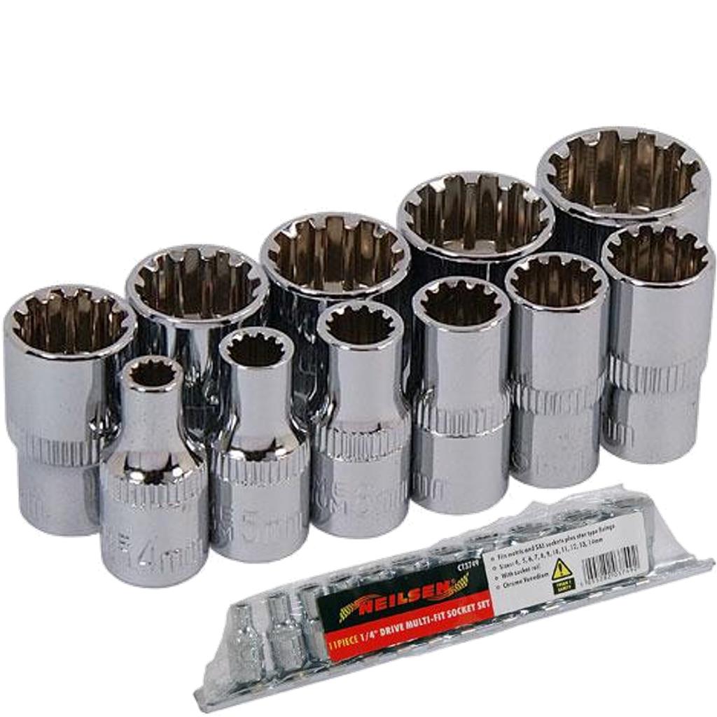 Neilsen Metric SAE Multi Fit Sockets 4mm - 14mm Socket Set In 11pc 1/4" Drive Neilsen Metric SAE Multi Fit Sockets 4mm - 14mm Socket Set In 11pc 1/4" Drive