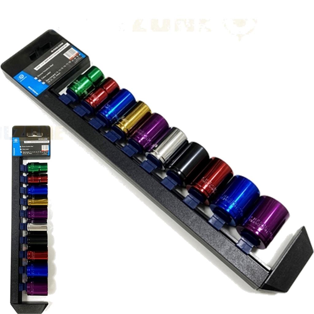 Toolzone 10pc Multi Coloured Metric Shallow Socket 13mm - 24mm Set 1/2" Drive Toolzone 10pc Multi Coloured Metric Shallow Socket 13mm - 24mm Set 1/2" Drive