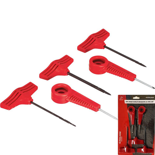 Toolzone 5pc Wood Twist Gimlet Bradawl Awl Set Boring Screwing Tools Woodworking