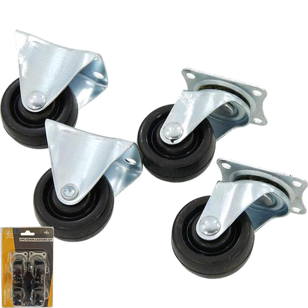 Toolzone 4pc Swivel & Fixed Castor Wheels Trolley Furniture Rubber 40mm Toolzone 4pc Swivel & Fixed Castor Wheels Trolley Furniture Rubber 40mm