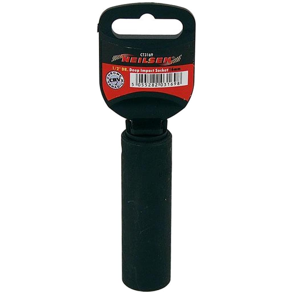 Neilsen 1/2" Drive Standard Deep Square Metric Single Impact Socket 16mm Neilsen 1/2" Drive Standard Deep Square Metric Single Impact Socket 16mm