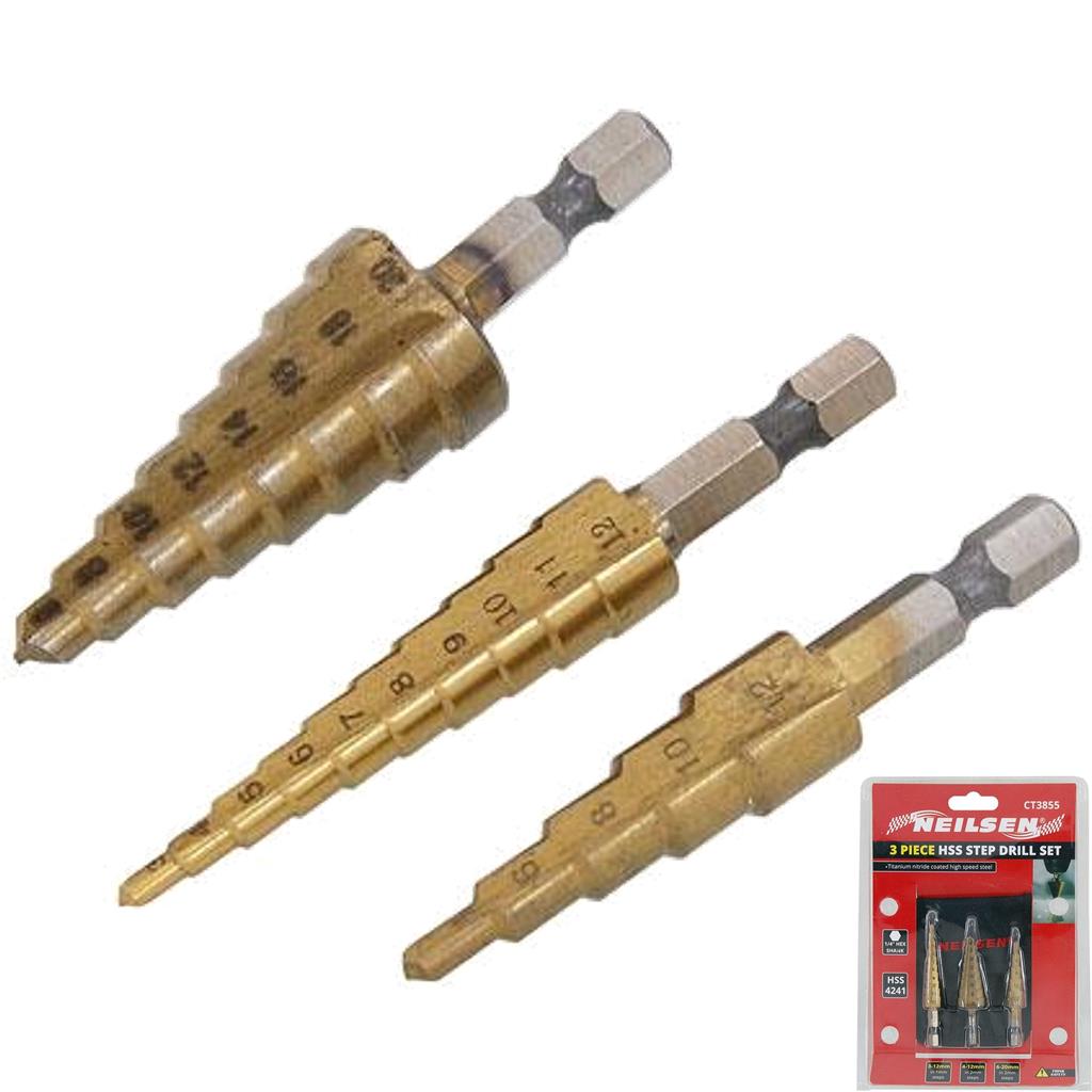 Neilsen Step Drill HSS Cone Bit Hole Metal Cutter Tool 3/16" - 1/2" Set Neilsen Step Drill HSS Cone Bit Hole Metal Cutter Tool 3/16" - 1/2" Set
