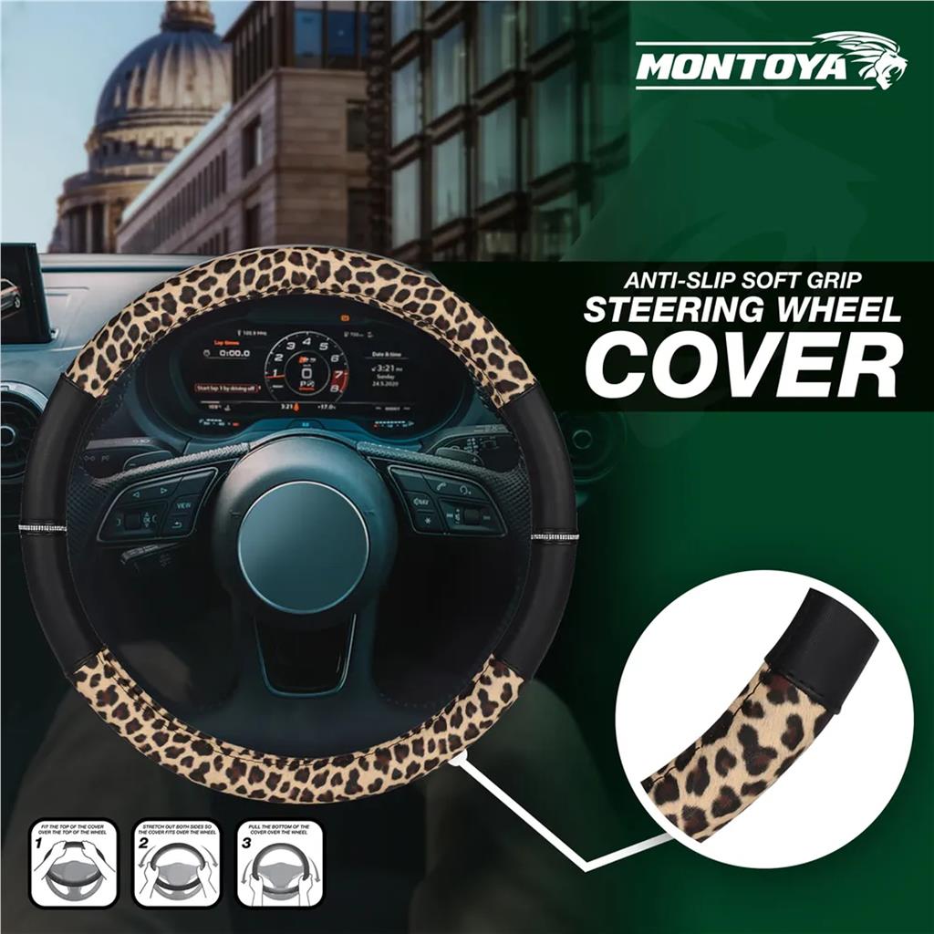 Montoya Steering Wheel Glove Cover Soft Grip Leopard Print Universal Montoya Steering Wheel Glove Cover Soft Grip Leopard Print Universal