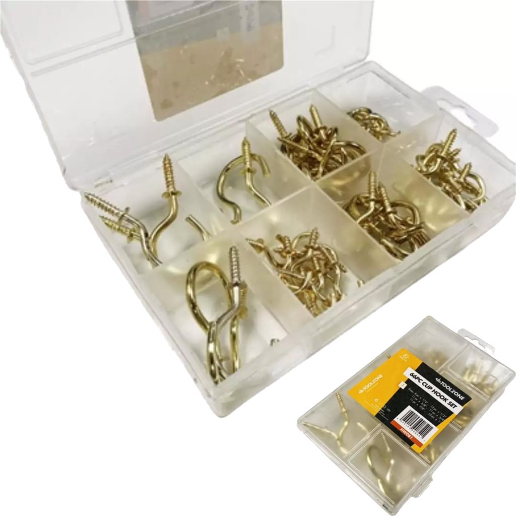 Toolzone 50pc Assorted DIY Workshop Hardware Storage Cup Hook Set Kit Toolzone 50pc Assorted DIY Workshop Hardware Storage Cup Hook Set Kit