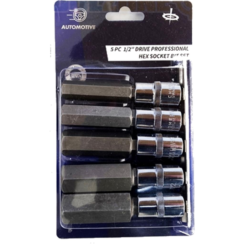 Toolzone 5pc Spline Hex Bit Socket Set 1/2" Drive Sockets 14mm - 24mm 100mm Toolzone 5pc Spline Hex Bit Socket Set 1/2" Drive Sockets 14mm - 24mm 100mm
