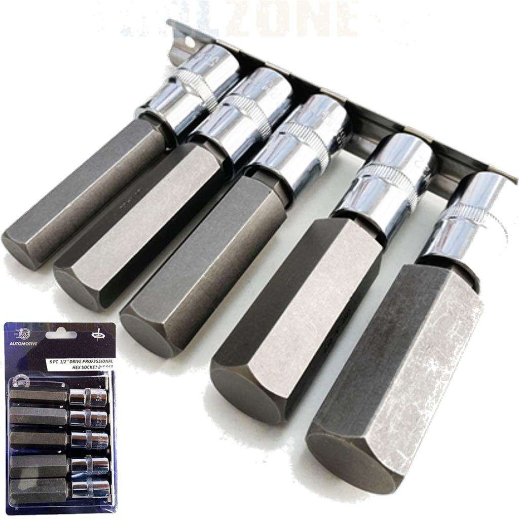 Toolzone 5pc Spline Hex Bit Socket Set 1/2" Drive Sockets 14mm - 24mm 100mm Toolzone 5pc Spline Hex Bit Socket Set 1/2" Drive Sockets 14mm - 24mm 100mm