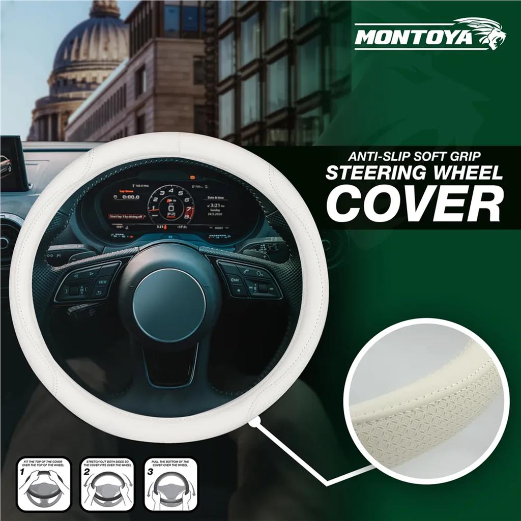 Montoya Steering Wheel Glove Cover Soft Grip White Leather Look Universal Montoya Steering Wheel Glove Cover Soft Grip White Leather Look Universal