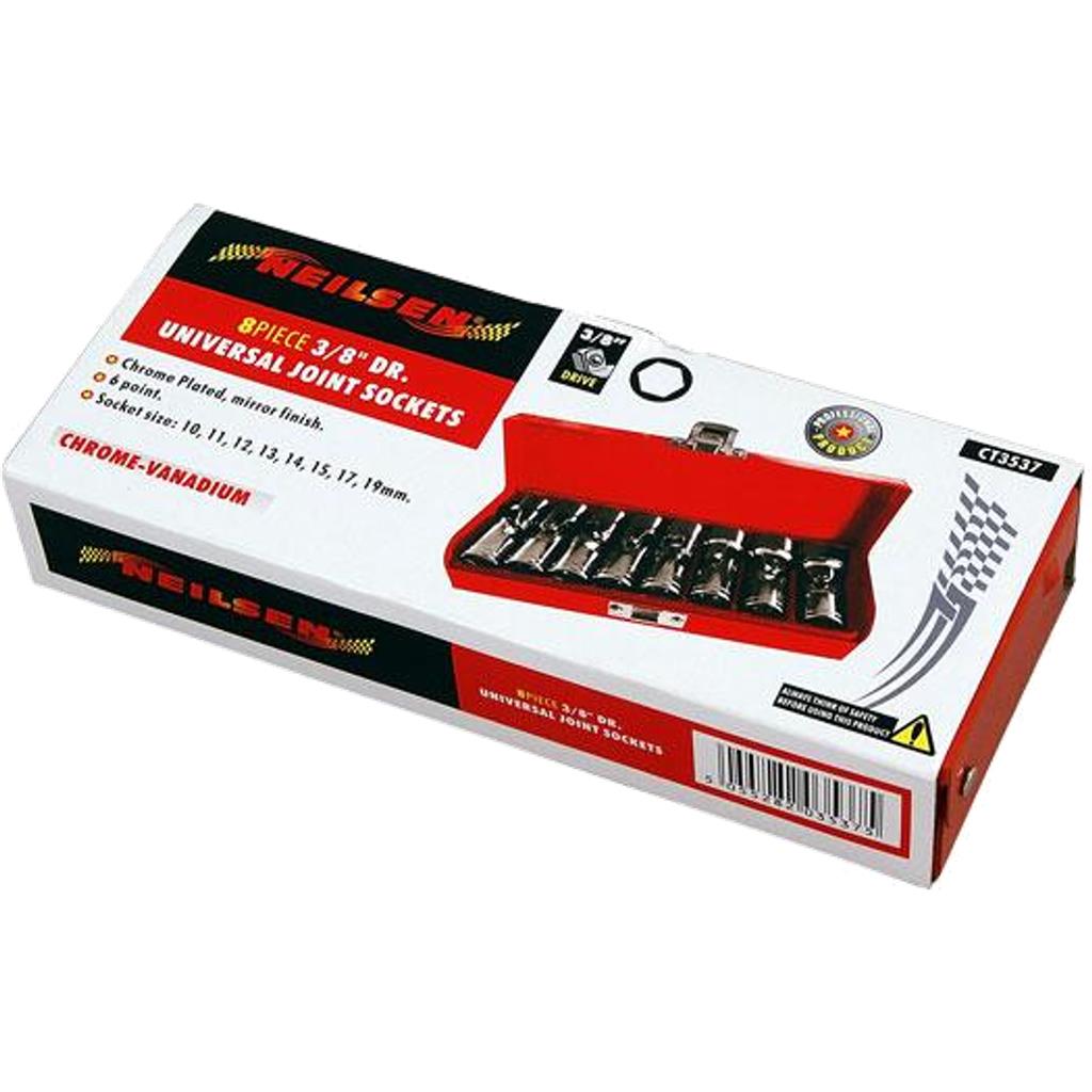 Neilsen Metric Universal Joint Sockets 10mm - 19mm Socket Set 8pc 3/8" Drive Neilsen Metric Universal Joint Sockets 10mm - 19mm Socket Set 8pc 3/8" Drive