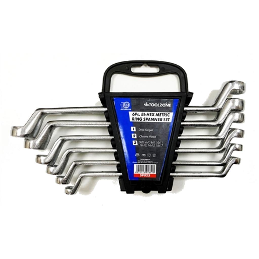 Toolzone 6pc Double Offset Ring Spanner Set Metric Wrench Spanners 6mm - 17mm Toolzone 6pc Double Offset Ring Spanner Set Metric Wrench Spanners 6mm - 17mm