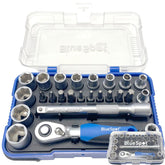 BlueSpot 25pc Screwdriver Bit Offset Ratchet Handle Socket Set 1/4" Hex Torx Pz