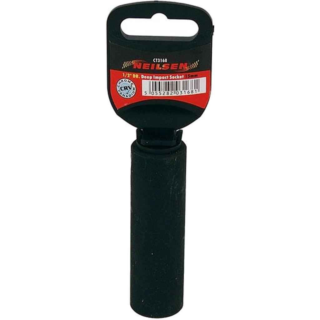 Neilsen 1/2" Drive Standard Deep Square Metric Single Impact Socket 15mm Neilsen 1/2" Drive Standard Deep Square Metric Single Impact Socket 15mm