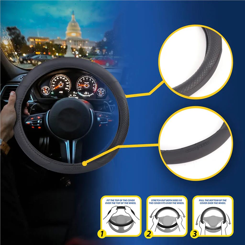 Goodyear Steering Wheel Glove Cover Soft Grip Black Mat Leather Look Universal Goodyear Steering Wheel Glove Cover Soft Grip Black Mat Leather Look Universal