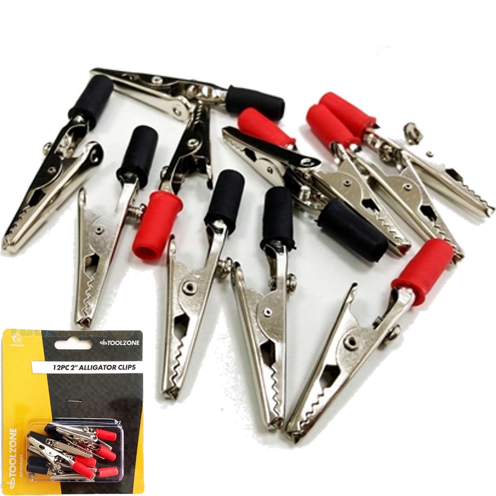 Toolzone 12pc Electrical DIY Crocodile Alligator Spring Clip Set 2" Toolzone 12pc Electrical DIY Crocodile Alligator Spring Clip Set 2"