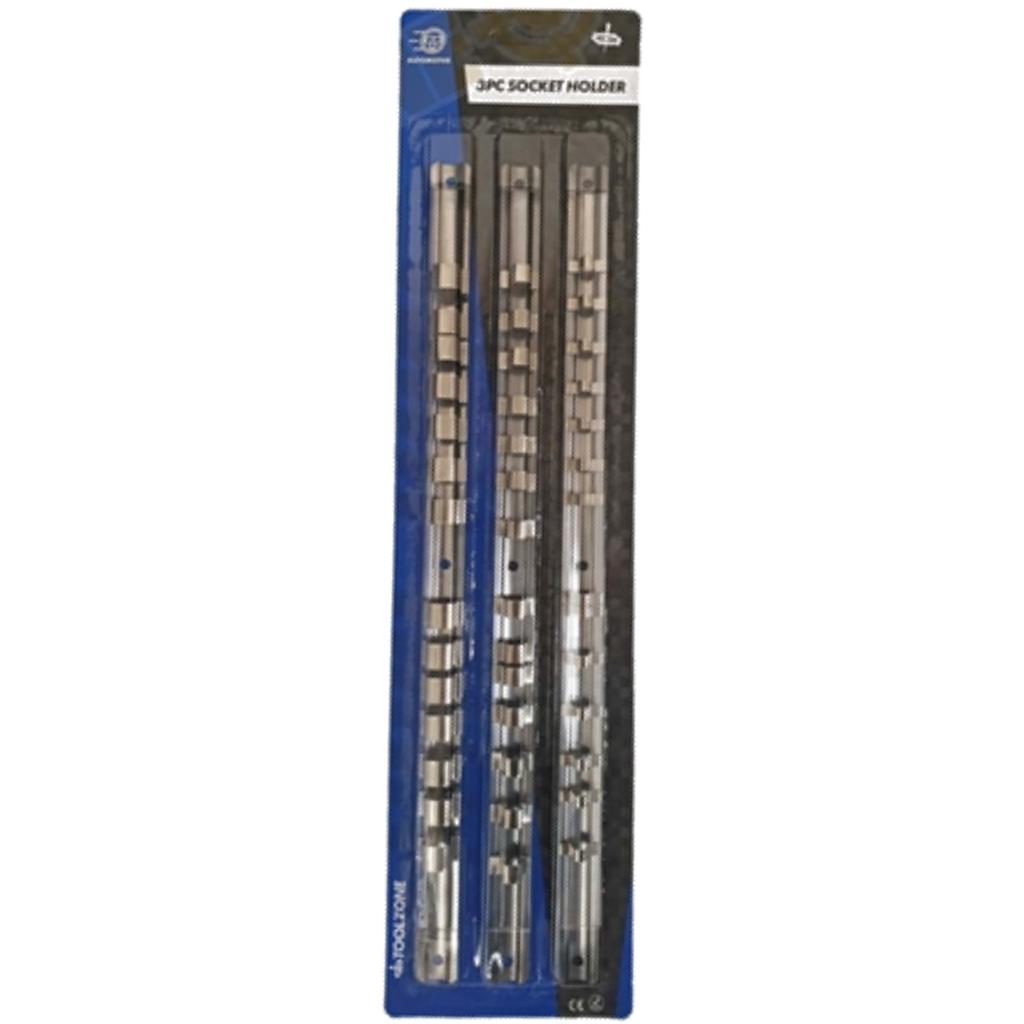 Toolzone 3pc Socket Rail Set Retaining Storage Holder 1/4" 1/2" 3/8" Sockets Toolzone 3pc Socket Rail Set Retaining Storage Holder 1/4" 1/2" 3/8" Sockets