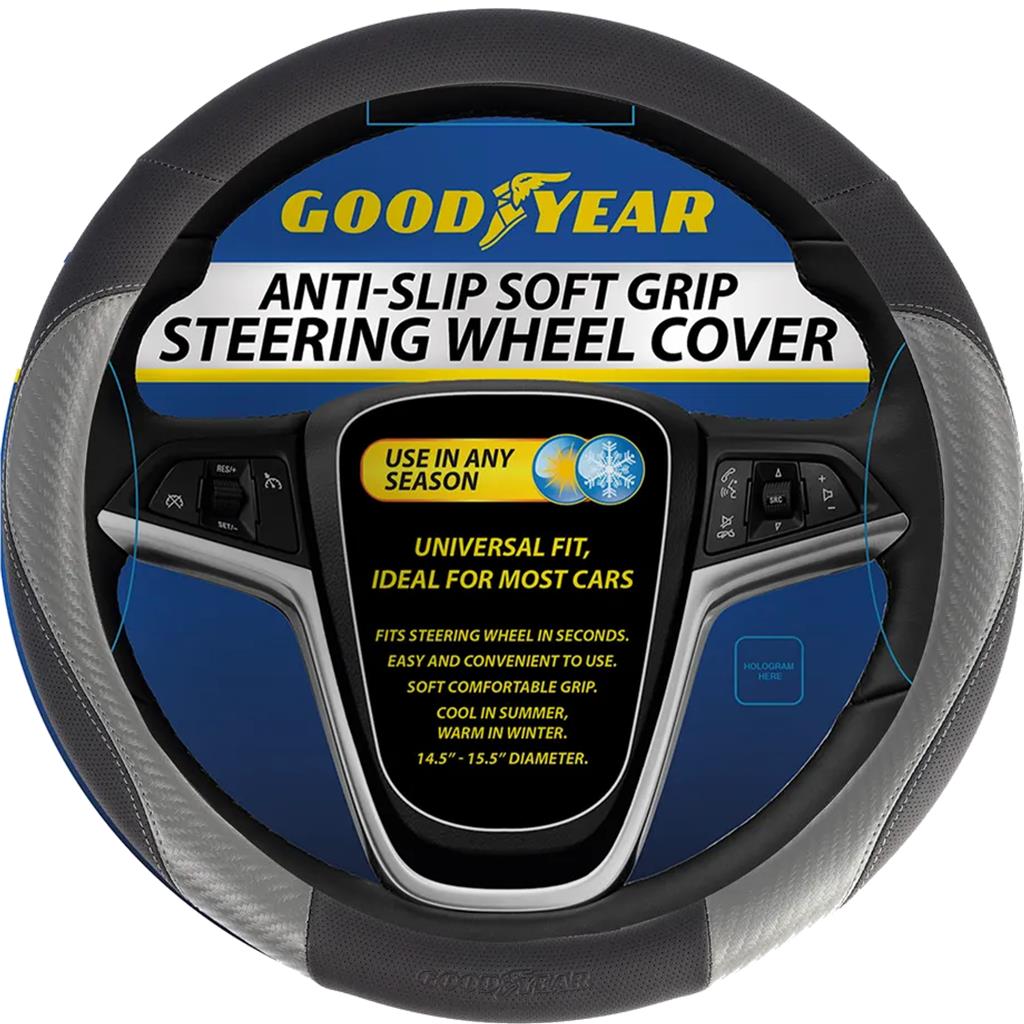 Goodyear Steering Wheel Glove Cover Black & Grey Mat Leather Look Universal Goodyear Steering Wheel Glove Cover Black & Grey Mat Leather Look Universal