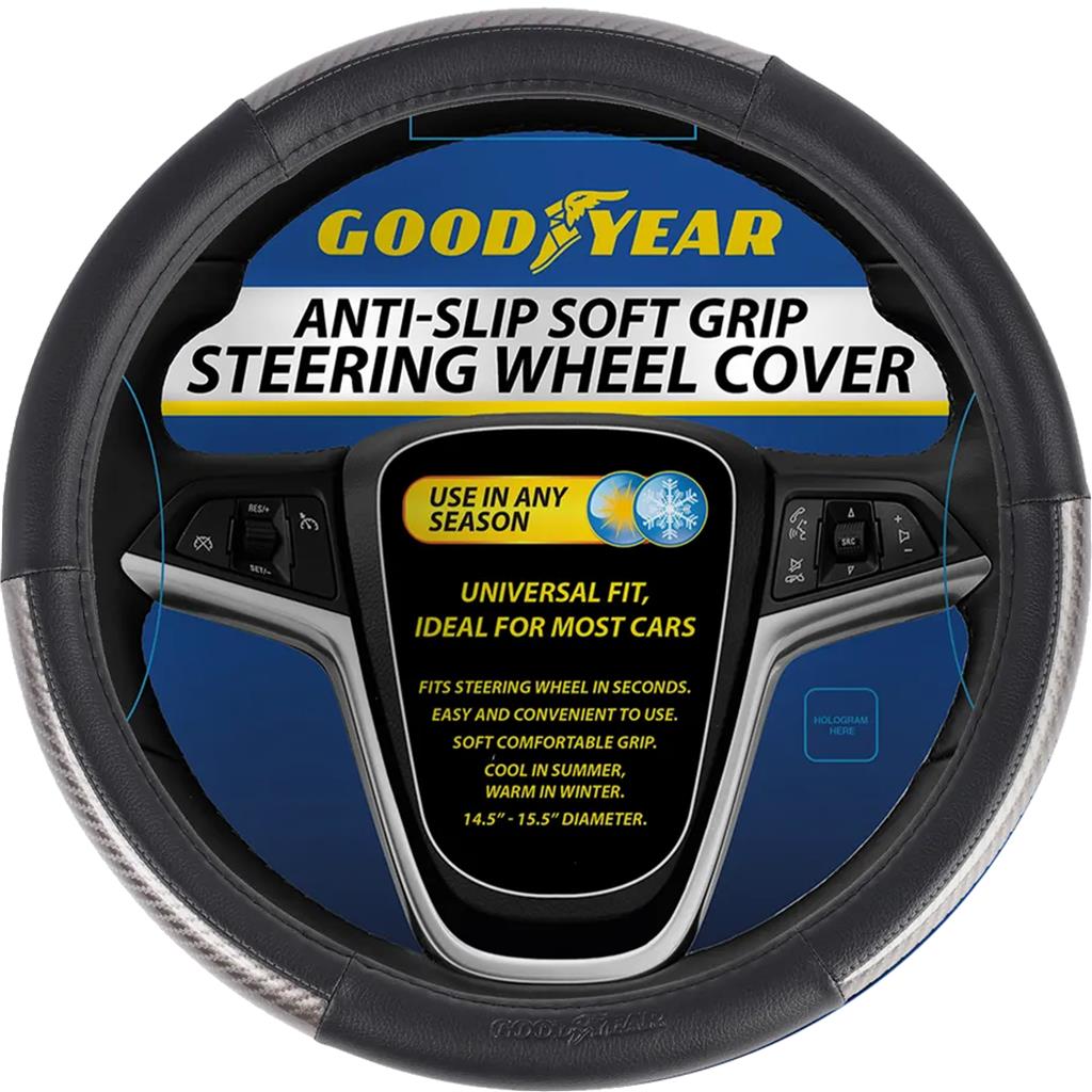 Goodyear Steering Wheel Glove Cover Black & Grey Gloss Leather Look Universal Goodyear Steering Wheel Glove Cover Black & Grey Gloss Leather Look Universal