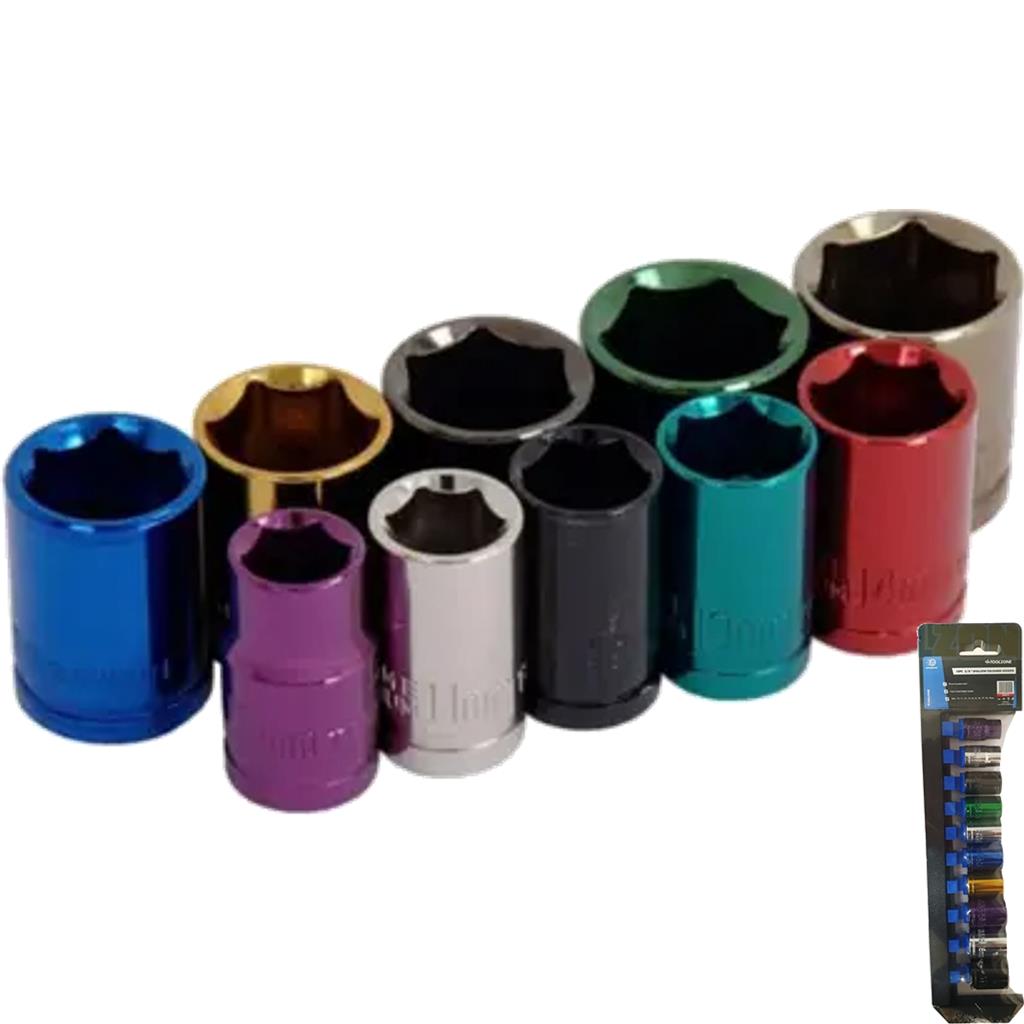 Toolzone 10pc Multi Coloured Metric Shallow Socket 10mm - 19mm Set 3/8" Drive Toolzone 10pc Multi Coloured Metric Shallow Socket 10mm - 19mm Set 3/8" Drive