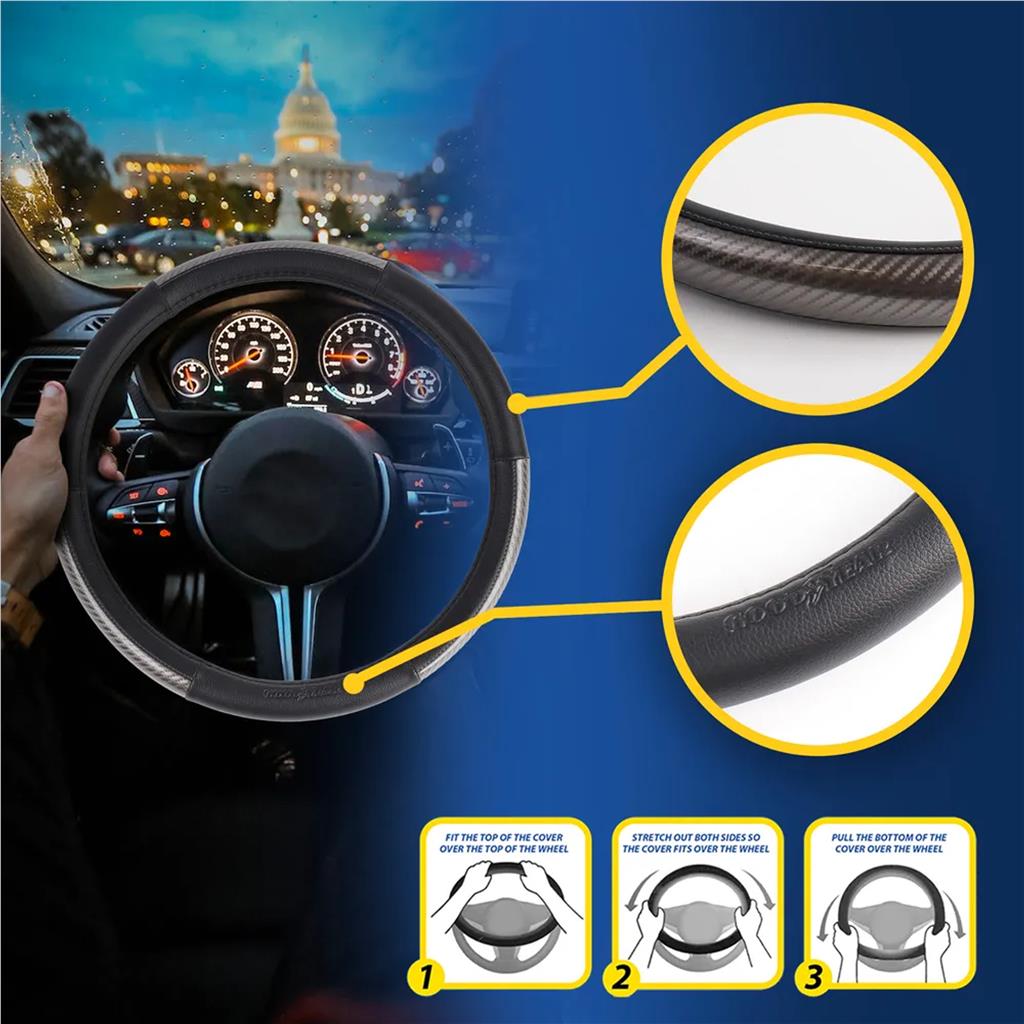Goodyear Steering Wheel Glove Cover Black & Grey Gloss Leather Look Universal Goodyear Steering Wheel Glove Cover Black & Grey Gloss Leather Look Universal