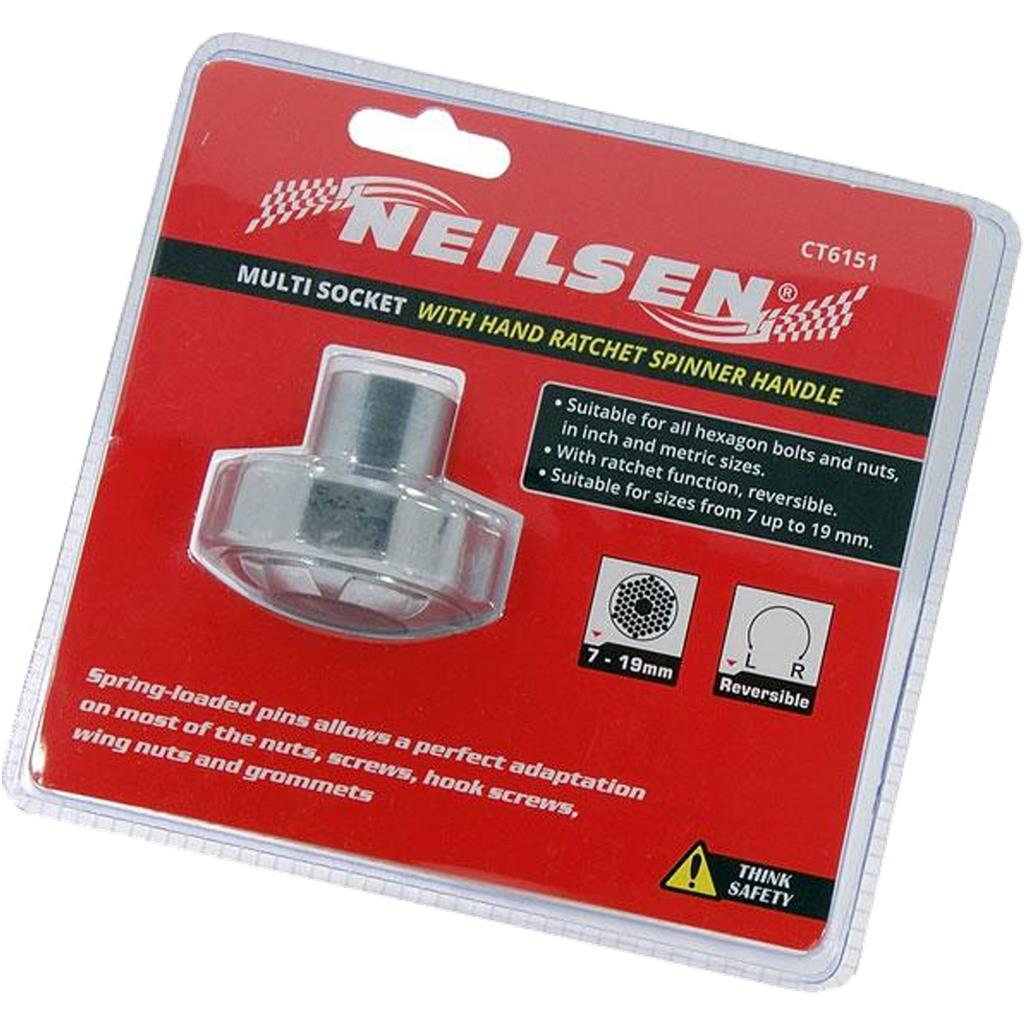 Neilsen Multi Socket Hand Ratchet Spinner Handle Metric Reversible 7mm - 19mm Neilsen Multi Socket Hand Ratchet Spinner Handle Metric Reversible 7mm - 19mm