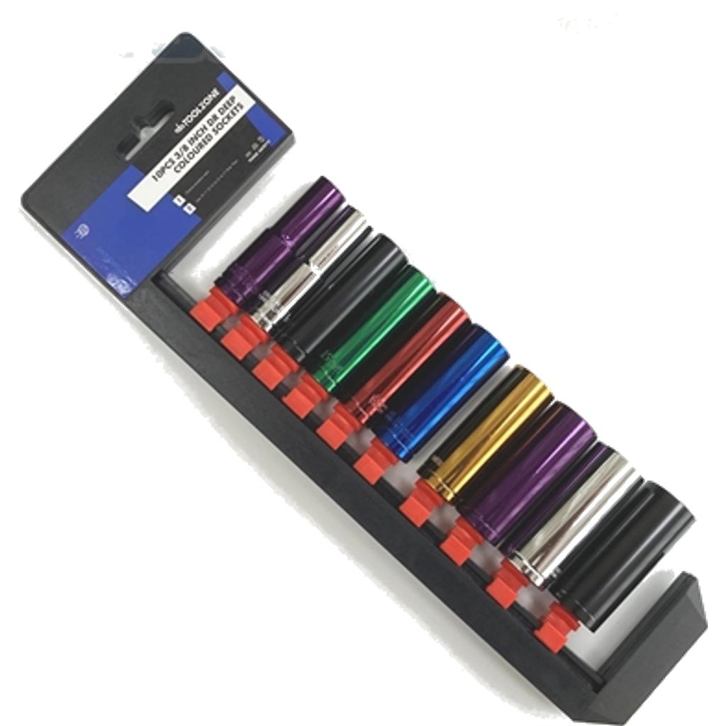 Toolzone 10pc Multi Coloured Metric Deep Socket 10mm - 19mm Set 3/8" Drive Toolzone 10pc Multi Coloured Metric Deep Socket 10mm - 19mm Set 3/8" Drive
