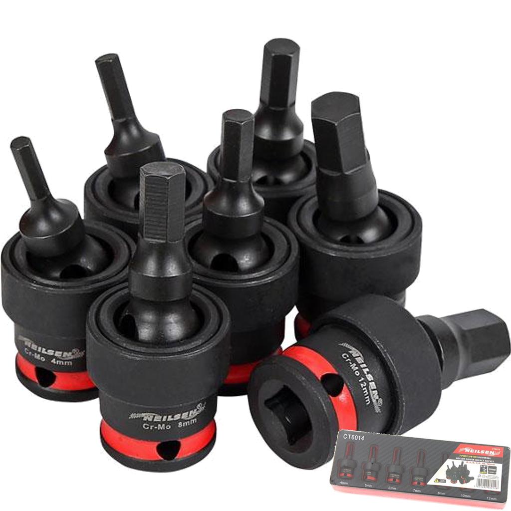 Neilsen Universal Swivel Impact Hex Bit UJ Driver Socket Set 3/8" 4mm - 12mm 7pc Neilsen Universal Swivel Impact Hex Bit UJ Driver Socket Set 3/8" 4mm - 12mm 7pc