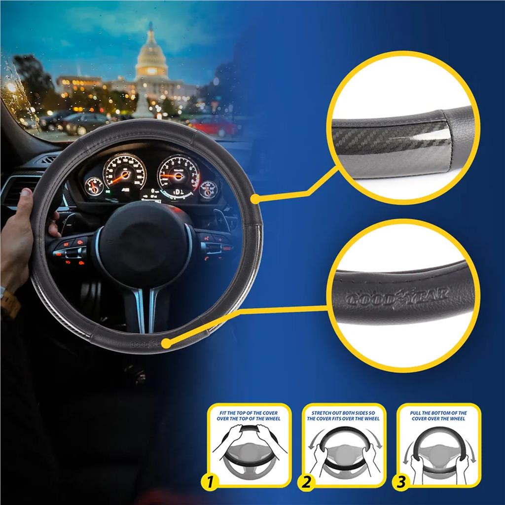 Goodyear Steering Wheel Glove Cover Soft Grip Black Gloss Leather Look Universal Goodyear Steering Wheel Glove Cover Soft Grip Black Gloss Leather Look Universal