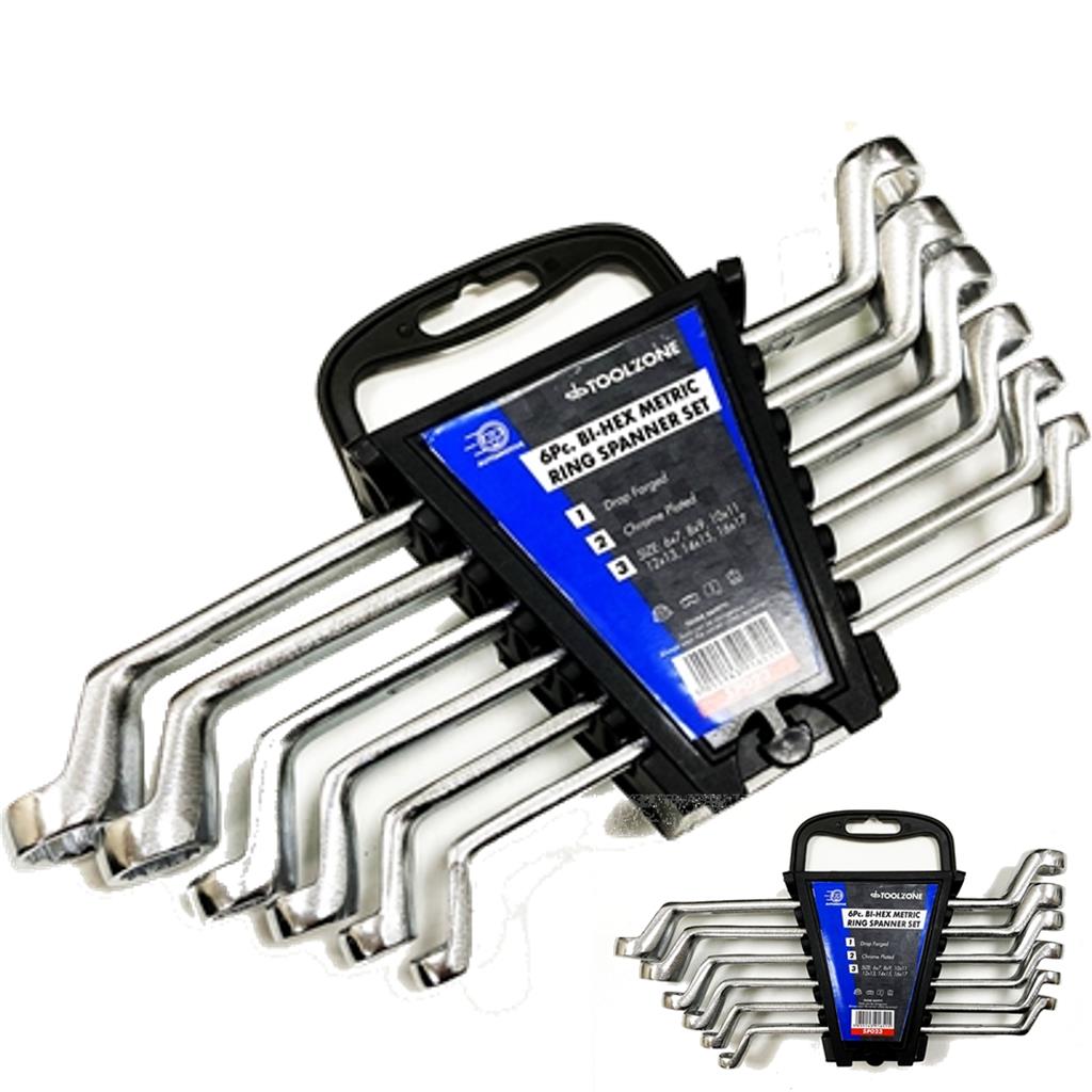 Toolzone 6pc Double Offset Ring Spanner Set Metric Wrench Spanners 6mm - 17mm Toolzone 6pc Double Offset Ring Spanner Set Metric Wrench Spanners 6mm - 17mm