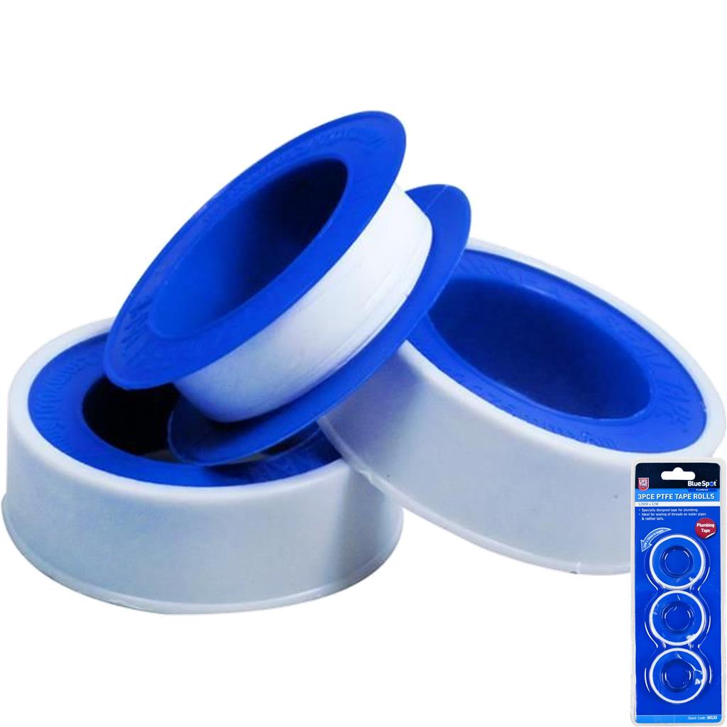 Bluespot3pc White PTFE Threaded Seal Fitting Water Plumbing Tape 12mm x 12m Bluespot3pc White PTFE Threaded Seal Fitting Water Plumbing Tape 12mm x 12m