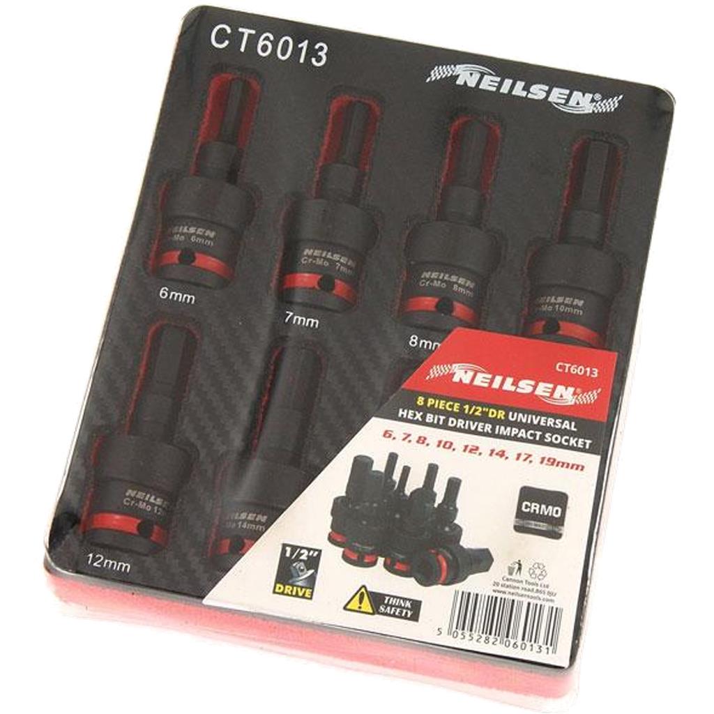 Neilsen Universal Swivel Impact Hex UJ Driver Socket Set 1/2" 6mm - 19mm 8pc Neilsen Universal Swivel Impact Hex UJ Driver Socket Set 1/2" 6mm - 19mm 8pc