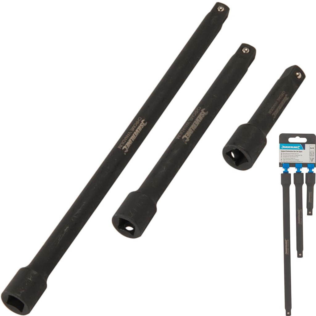 Silverline 3pc Impact Socket Extension Bar Long Reach 1/2" Drive Set 75 150 250 Silverline 3pc Impact Socket Extension Bar Long Reach 1/2" Drive Set 75 150 250