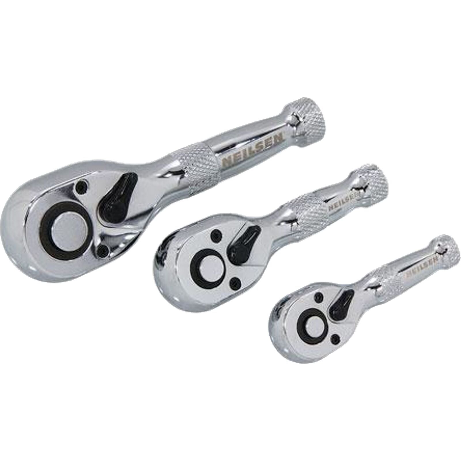 Neilsen Stubby Socket Ratchet Handle Set 1/4" 3/8" 1/2" 72T Set In EVA Foam 3pc Neilsen Stubby Socket Ratchet Handle Set 1/4" 3/8" 1/2" 72T Set In EVA Foam 3pc