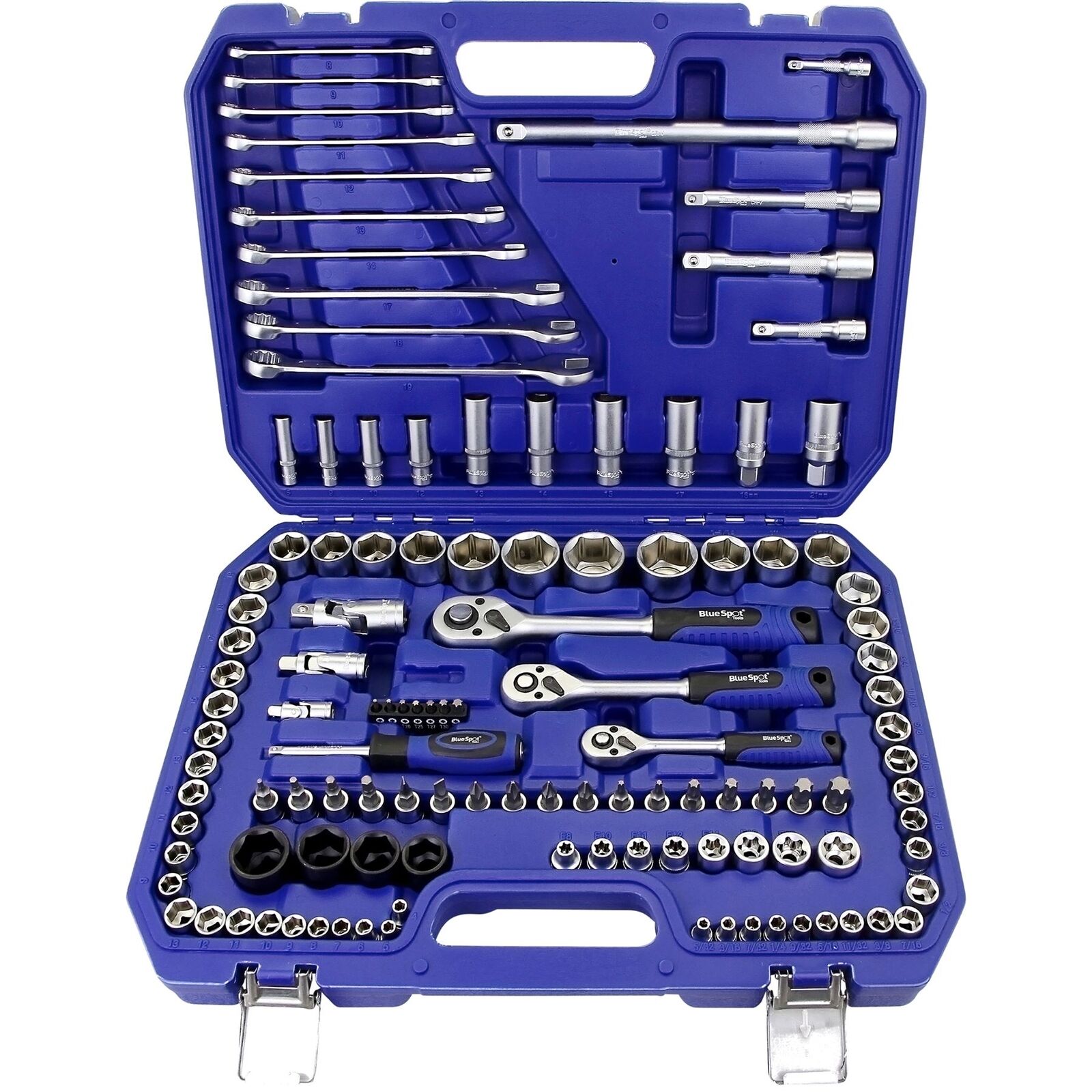 BlueSpot Metric Sae Socket Spanner Ratchet Set 4mm - 32mm 1/4" 3/8" 1/2" 120pc BlueSpot Metric Sae Socket Spanner Ratchet Set 4mm - 32mm 1/4" 3/8" 1/2" 120pc