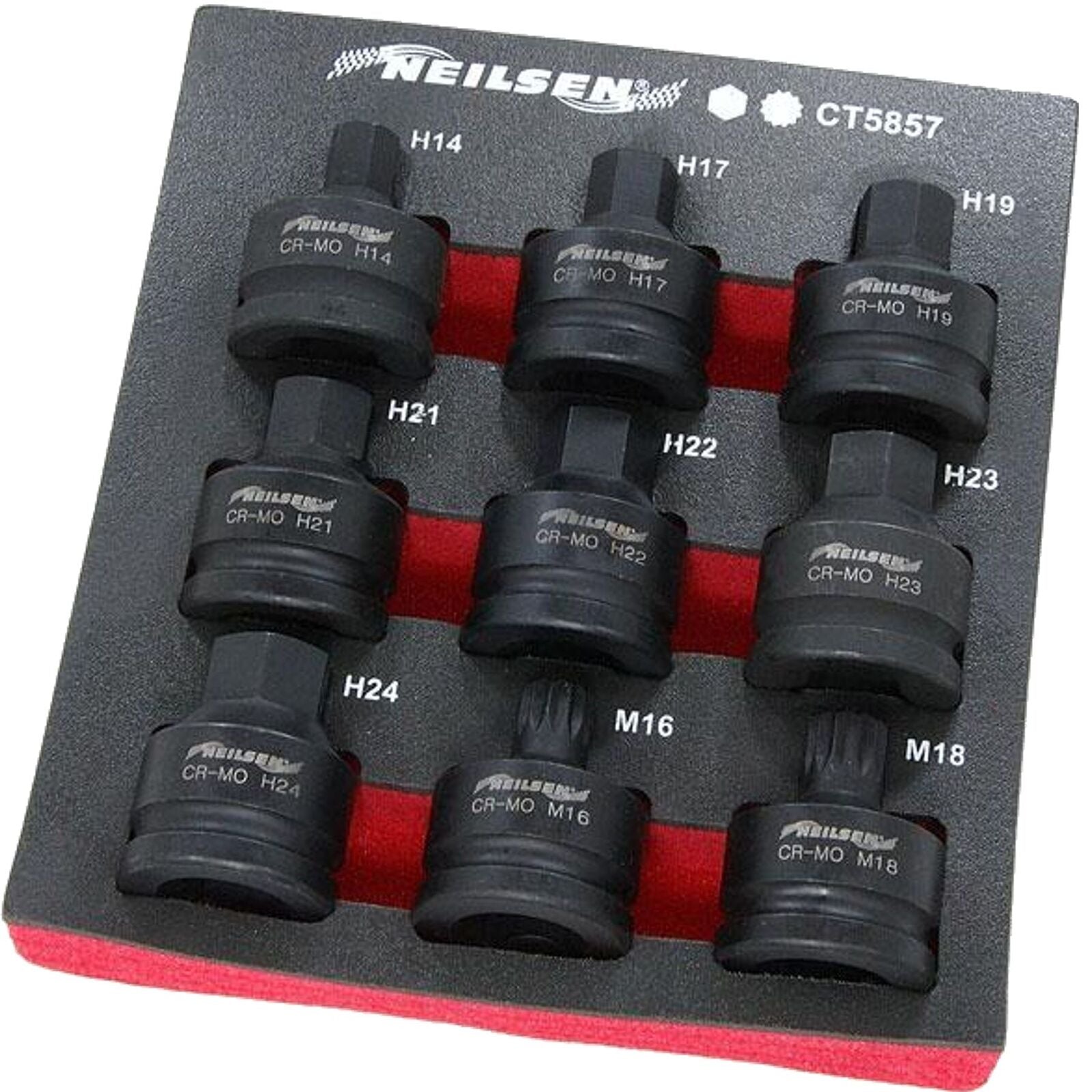Neilsen Impact Spline And Allen Key Hex Bit Socket Set H14-H24 M16-M18 Bits 9pc Neilsen Impact Spline And Allen Key Hex Bit Socket Set H14-H24 M16-M18 Bits 9pc