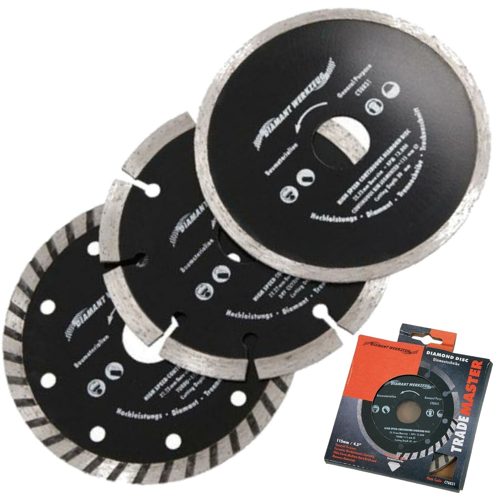 Neilsen 3pc Dry Diamond Cutting Blade Disc Brick Grinder 115mm 4.5" Set Neilsen 3pc Dry Diamond Cutting Blade Disc Brick Grinder 115mm 4.5" Set