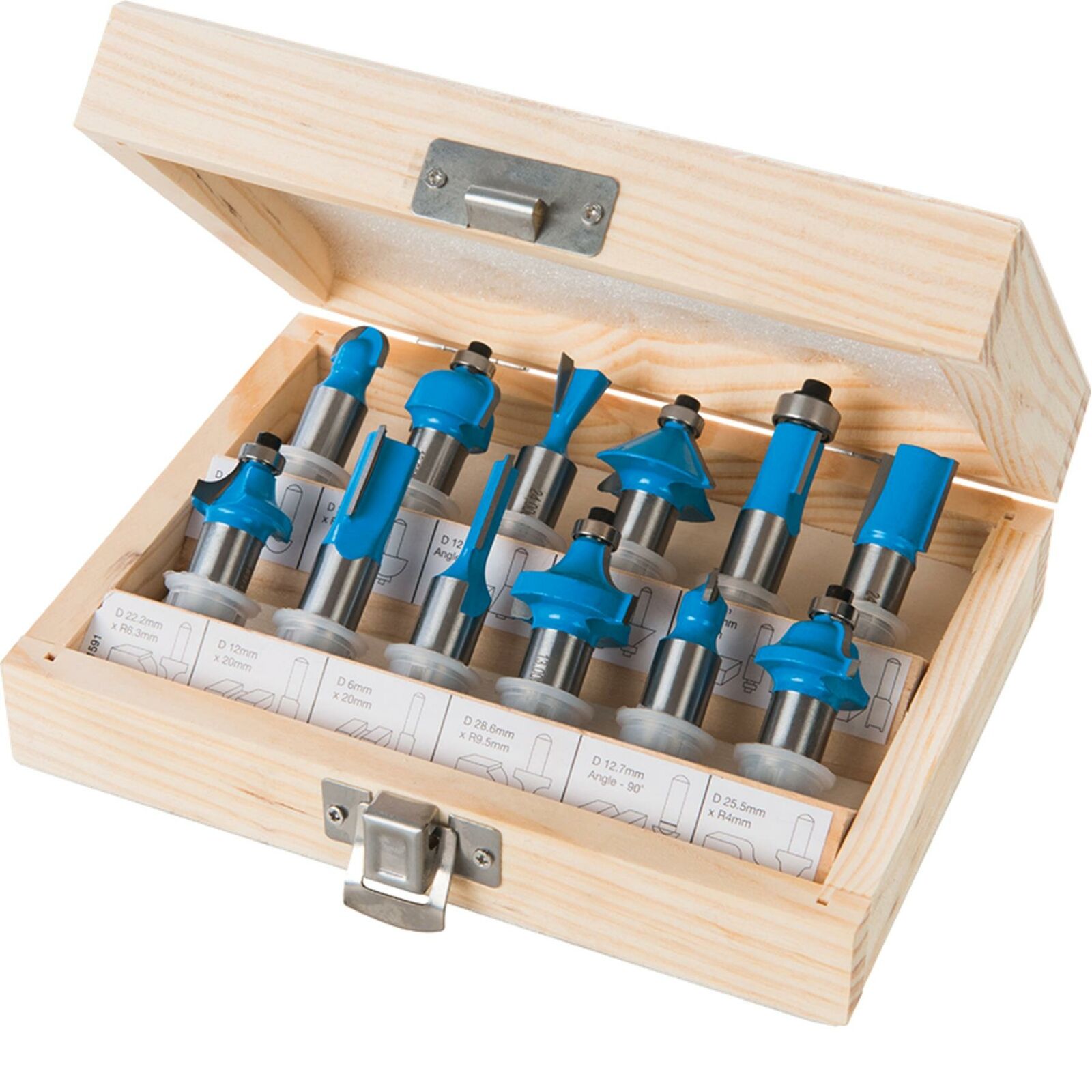 Silverline 12pc TCT Edge Cutting Router Bits 12mm Shank Grooving Rounding Set Silverline 12pc TCT Edge Cutting Router Bits 12mm Shank Grooving Rounding Set