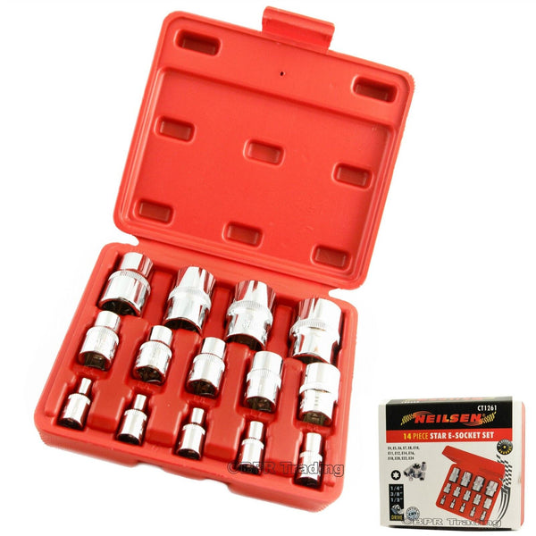 Neilsen 14pc E Torx Socket Set Star Female Sockets 1/4" 3/8" 1/2" CT1261