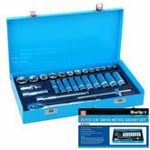 Bluespot 28pc Metric Standard & Deep Socket Set 3/8" Drive Ratchet 8mm - 24mm